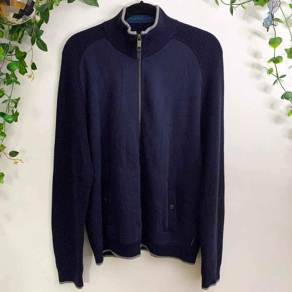 Ted‎ Baker Men's Navy Wool Blend Funnel Neck Jacket - Picture 2 of 8